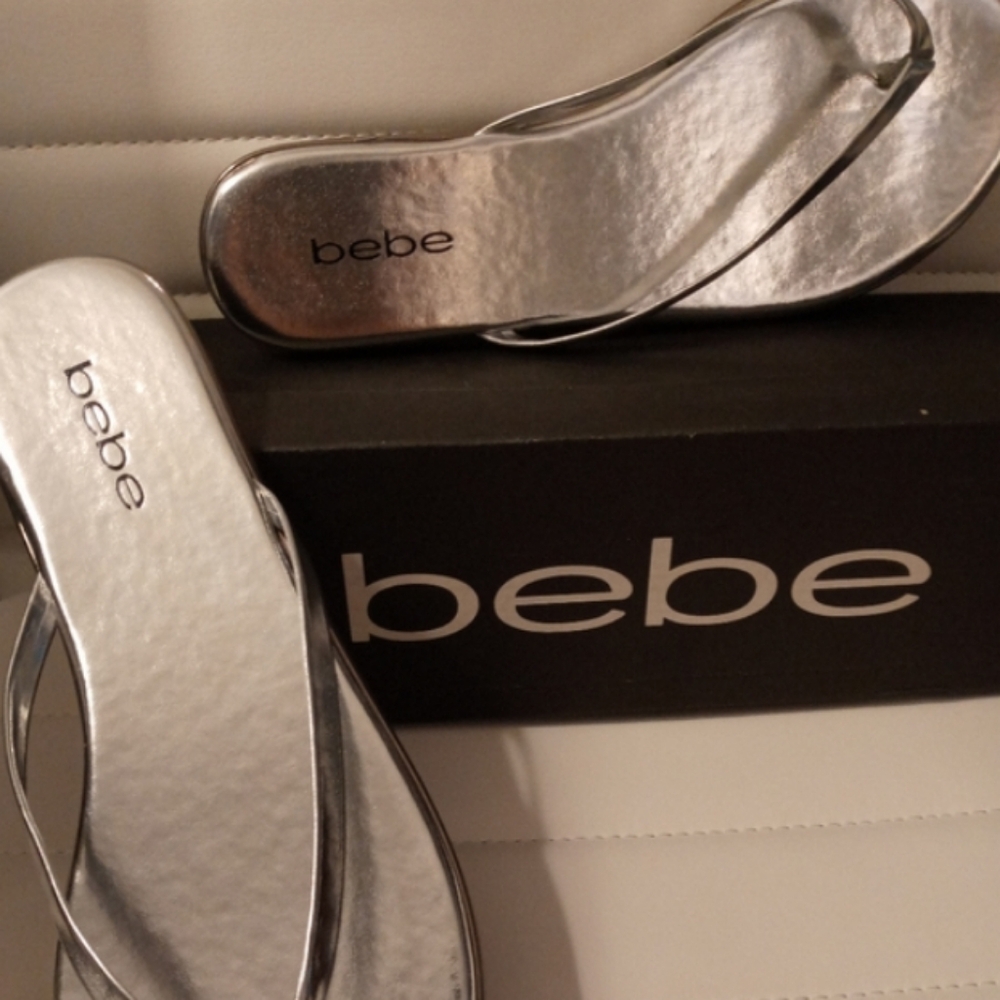 Bebe Silver Flip Flops